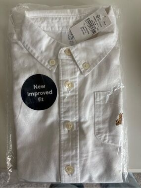 GAP White Button-Down Shirt with Tan Bear Embroidery